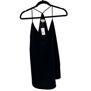 NWT LOFT Black Velvet Cami Tank Top Spaghetti Straps V Neck Womens Size S